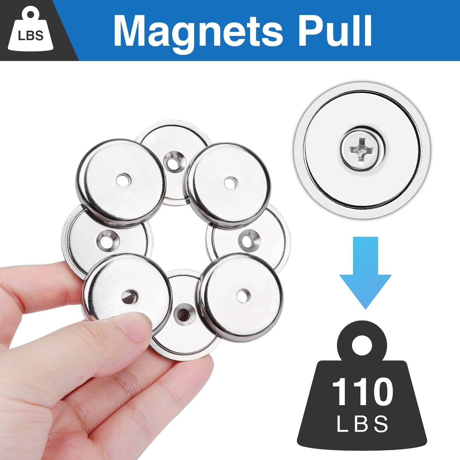 Powerful Neodymium Cup Magnets 110 lbs Hold Pack of 4 or 8 with Stainless Screws