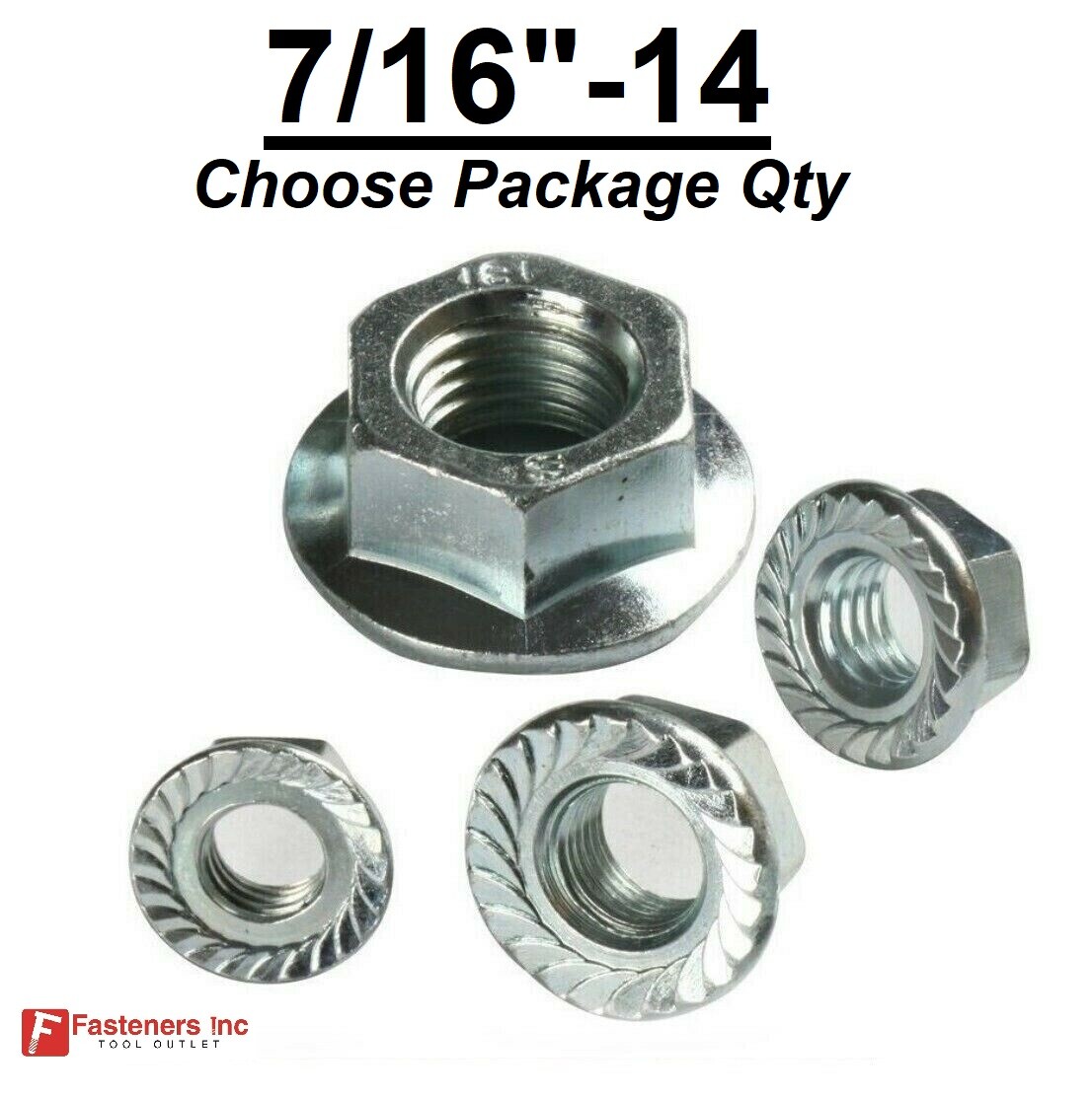 7/16″-14 Hex Serrated Flange Nut Case Hardened Zinc Plated (Choose Size & QTY)