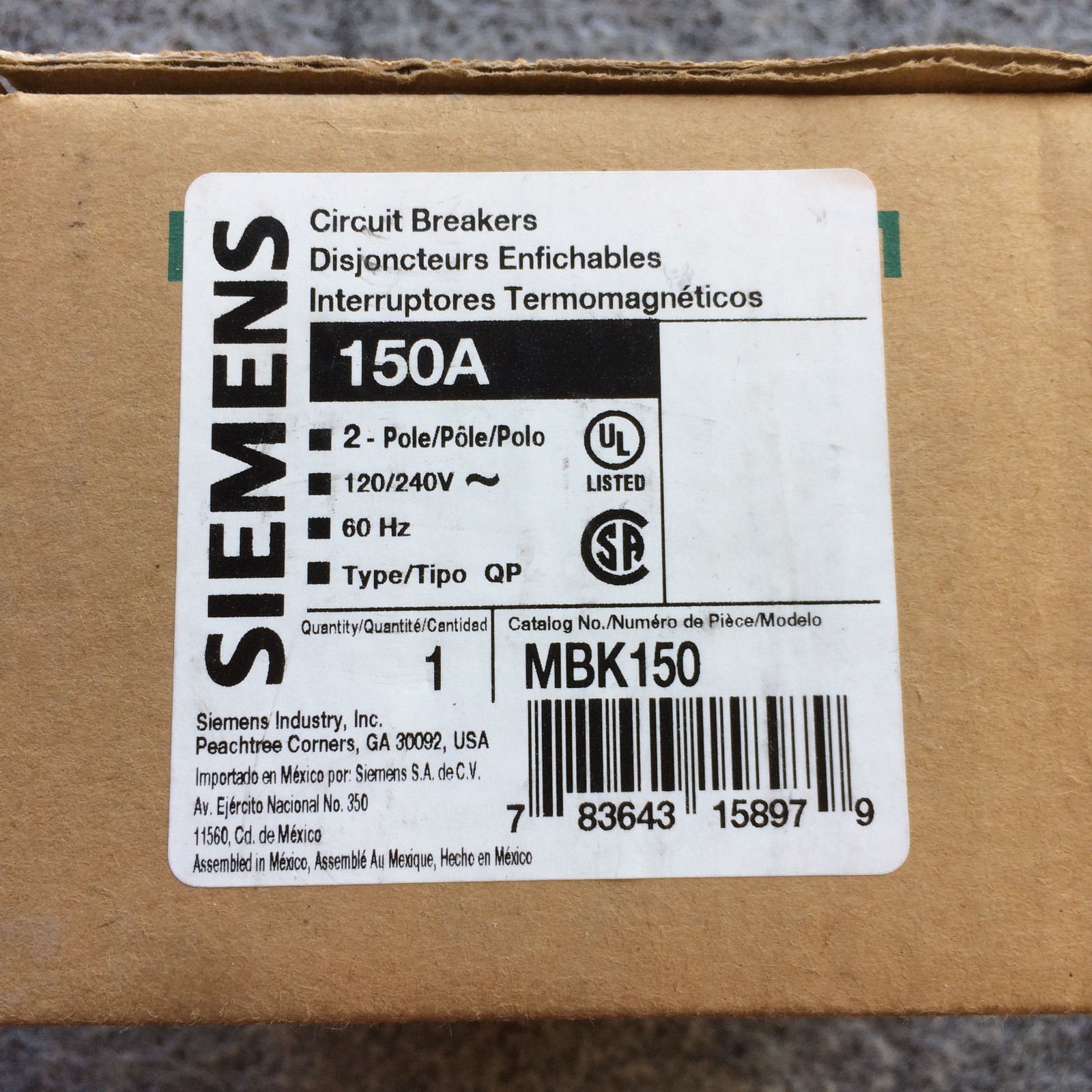 SEIMENS MAIN CIRCUIT BREAKER MBK150 150Amp *Ships Fast*