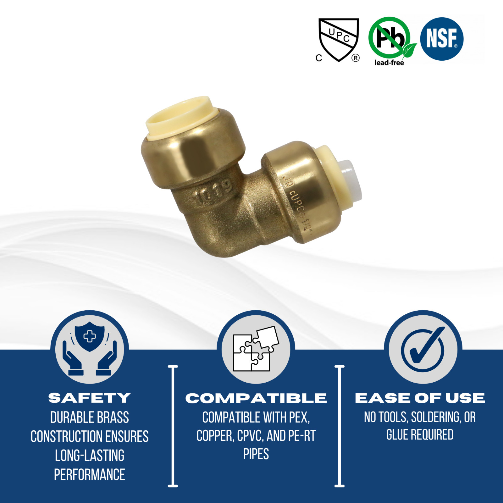 5) 1/2″ Push-Fit Elbow for Sharkbite Elbow with 1 Free Removing Clip, Lead Free