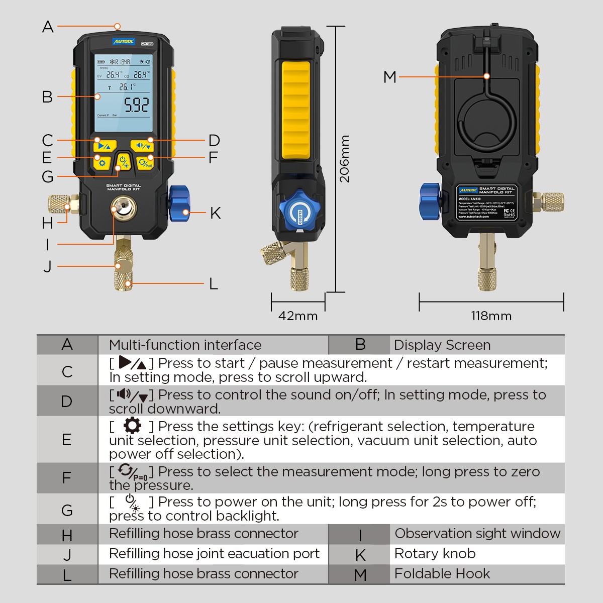 Digital HVAC Refrigeration A/C Manifold Gauge Evacuation Pressure Leak Detector