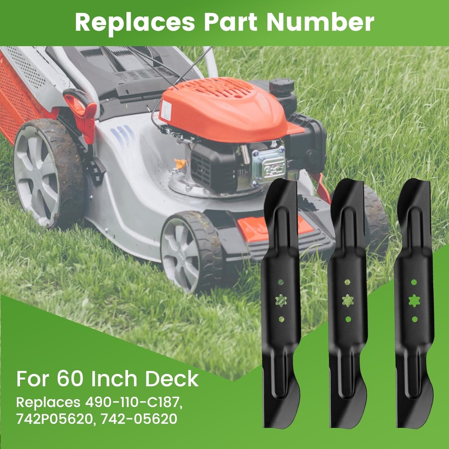 3 Pack 60″ High Lift Blade Set, For Cub Cad et ZT2 ZT3 Ultima 60 KW FaB