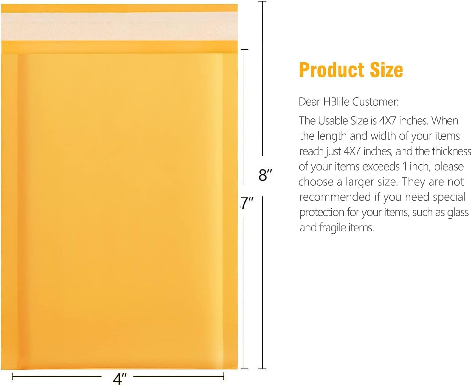 HBlife 50Pcs Bubble Mailers, 4×8 Inches Self Seal Kraft Poly Mailers, Padded Env