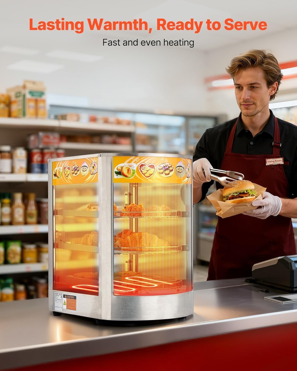 3-Tier Commercial Food Warmer Display, 800W Food Display Warmer with LED Ligh…
