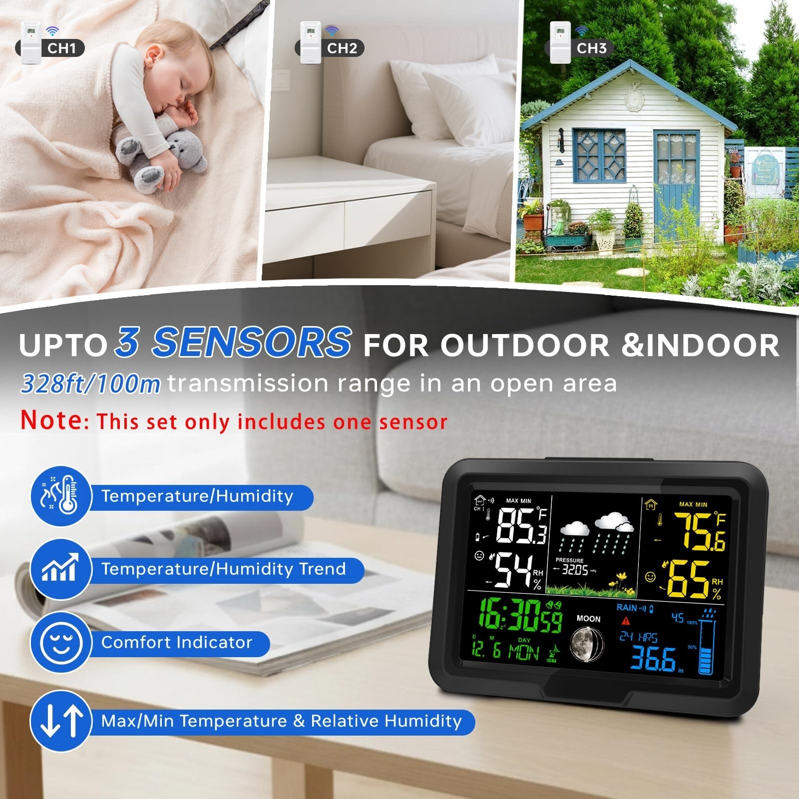 Digital Wireless Rain Gauge Outdoor, Home Weather Station Wireless Indoor Out…