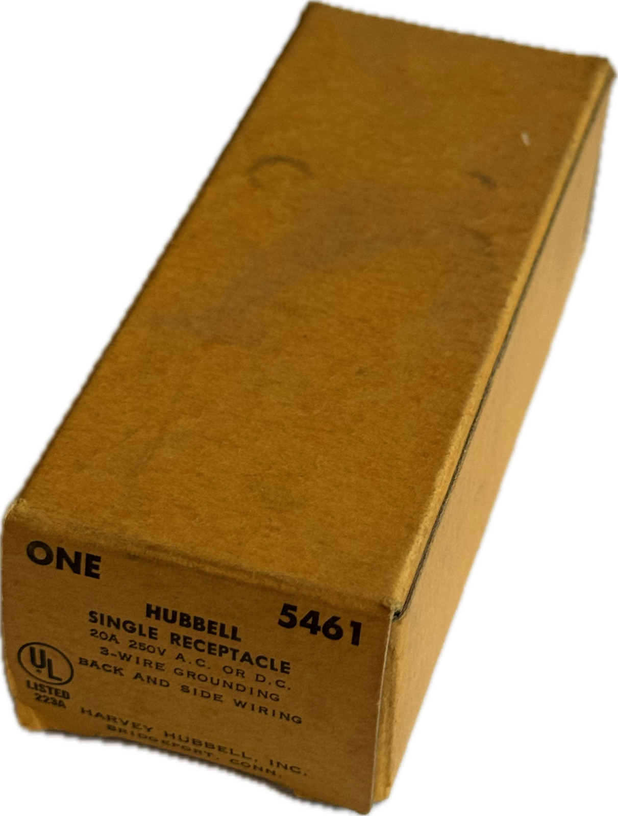 Hubbell 5461 2-Pole 3-Wire 20A 250V AC/DC Electrical Outlet Back and Side Wiring