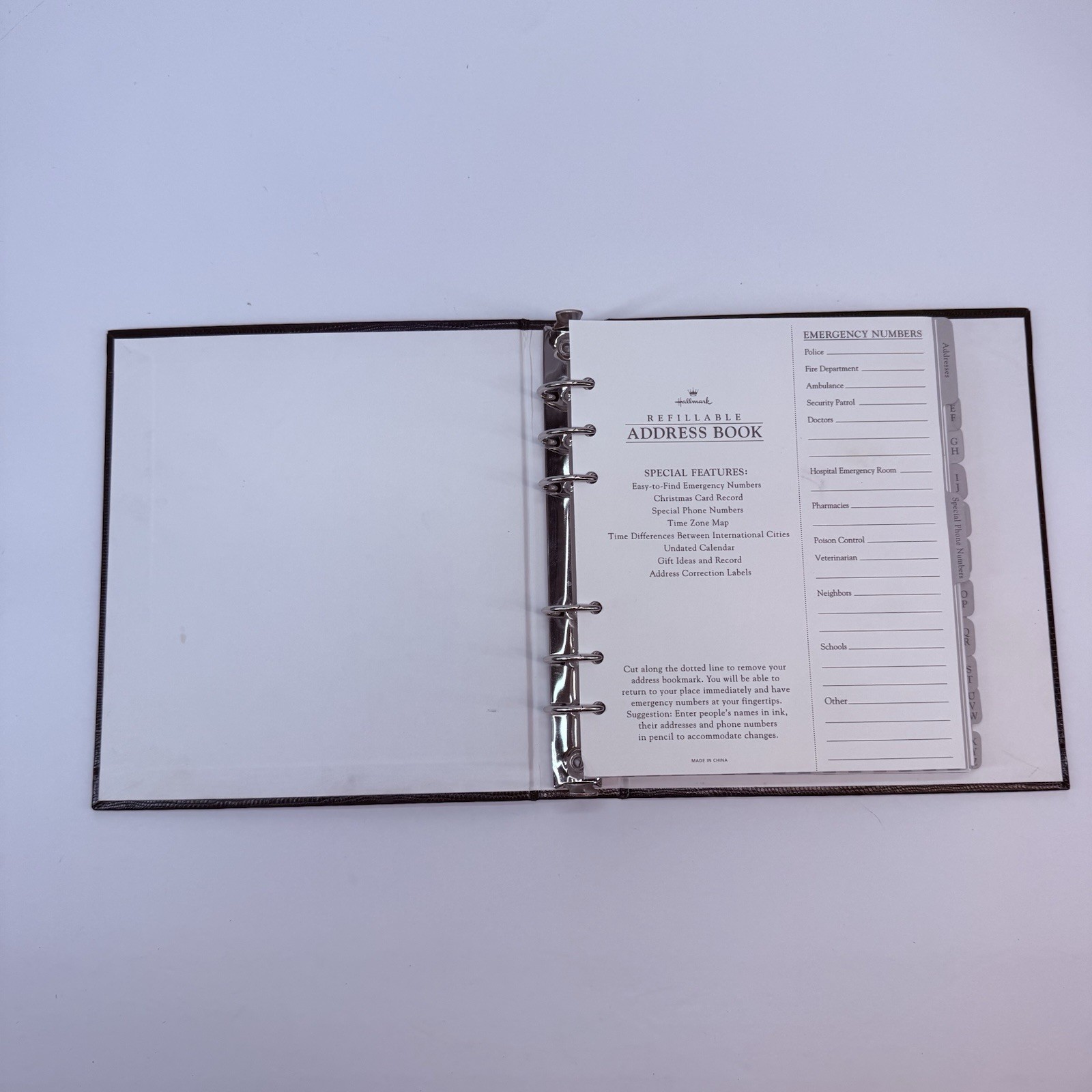 Hallmark Classic Address Book Simulated Leather Ringbound Divided Sections