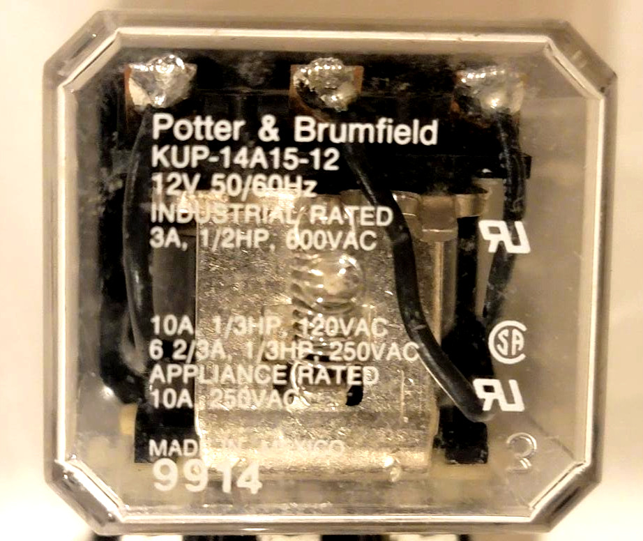 Potter & Brumfield KUP-14A15-12 Relay 12V AC – LOT OF 2 – 1/2HP 10A Industrial