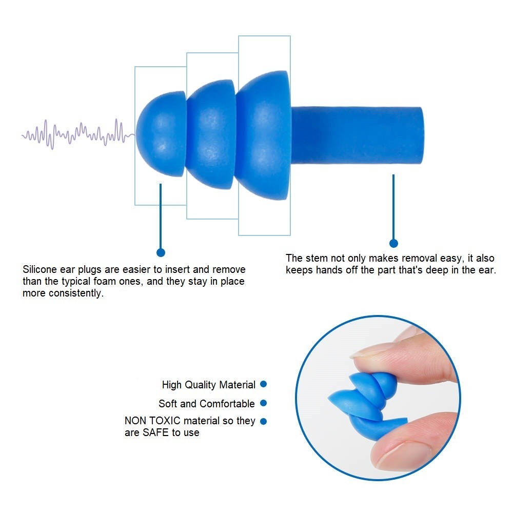100 Pairs Blue Soft Silicone Earplugs Flexible Ear Plugs For Swimming Sleeping
