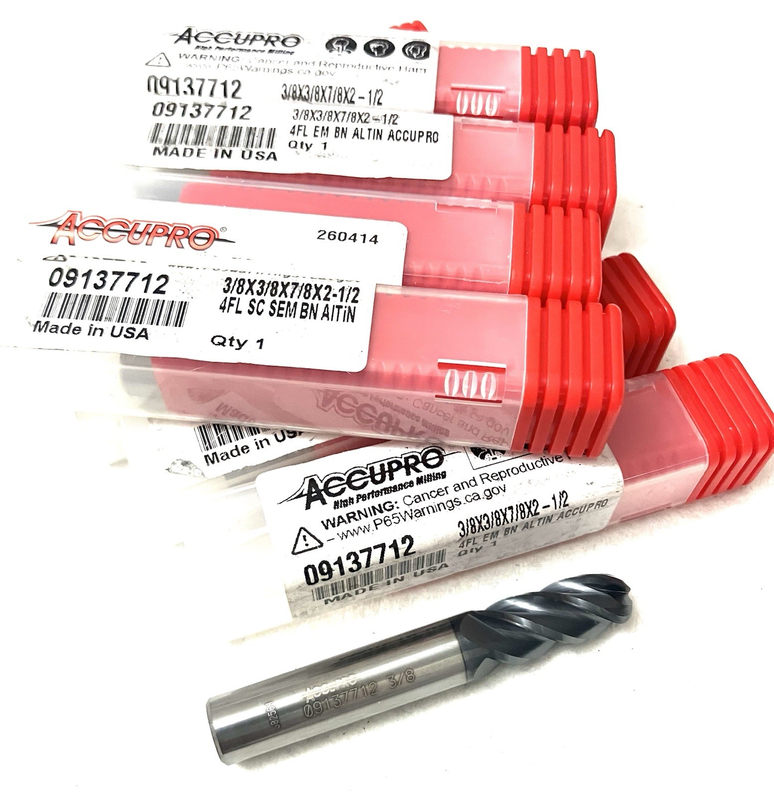 5PC Accupro 09137712 3/8″ 4FL Ball Nose End Mill Solid Carbide AlTiN NEW