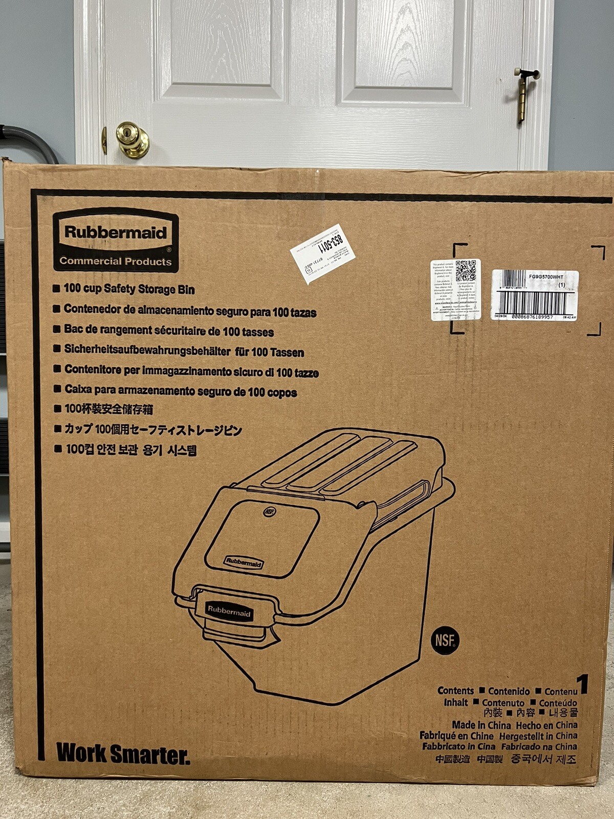 Rubbermaid Commercial Fg9g5700wht Bulk Storage Bin, 100 Cup W/Scoop And Lid, NEW