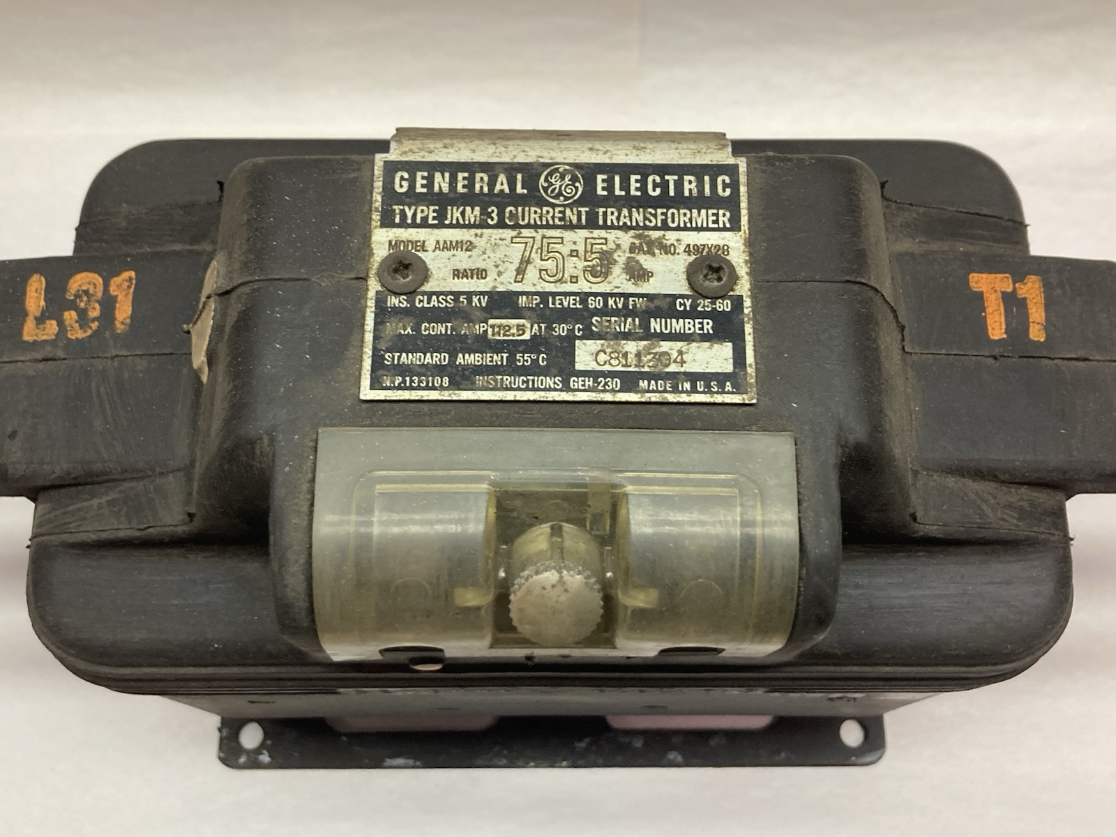 General Electric,Model AAM12 Type JKM-3,Current Transformer 497×28 Ratio 75:5