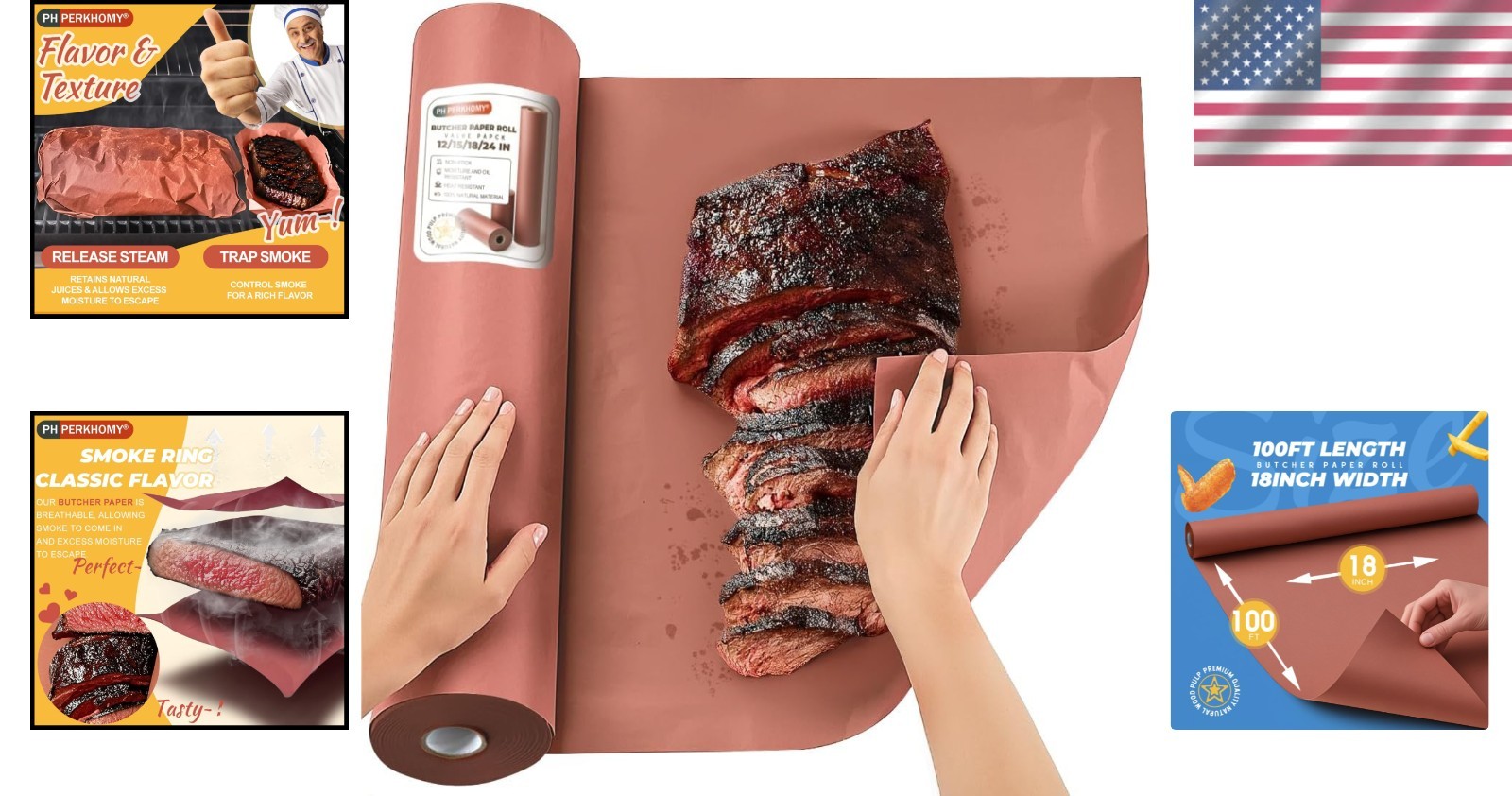 PH PERKHOMY Pink Butcher Paper Roll 18″ X 1200″ (100′) for Smoker BBQ Grilling S