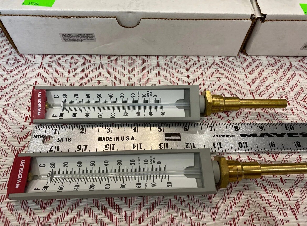 NEW QTY:2 Weksler Glass Thermometer 0-80 Degrees Celsius, 20-180 Fahrenheit 10”