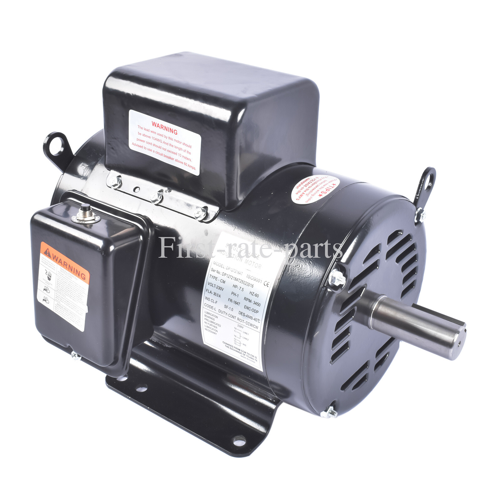 7.5HP Air Compressor Electric Motor 230V 31.6A 3450RPM 184T Frame CW/CCW Rotate