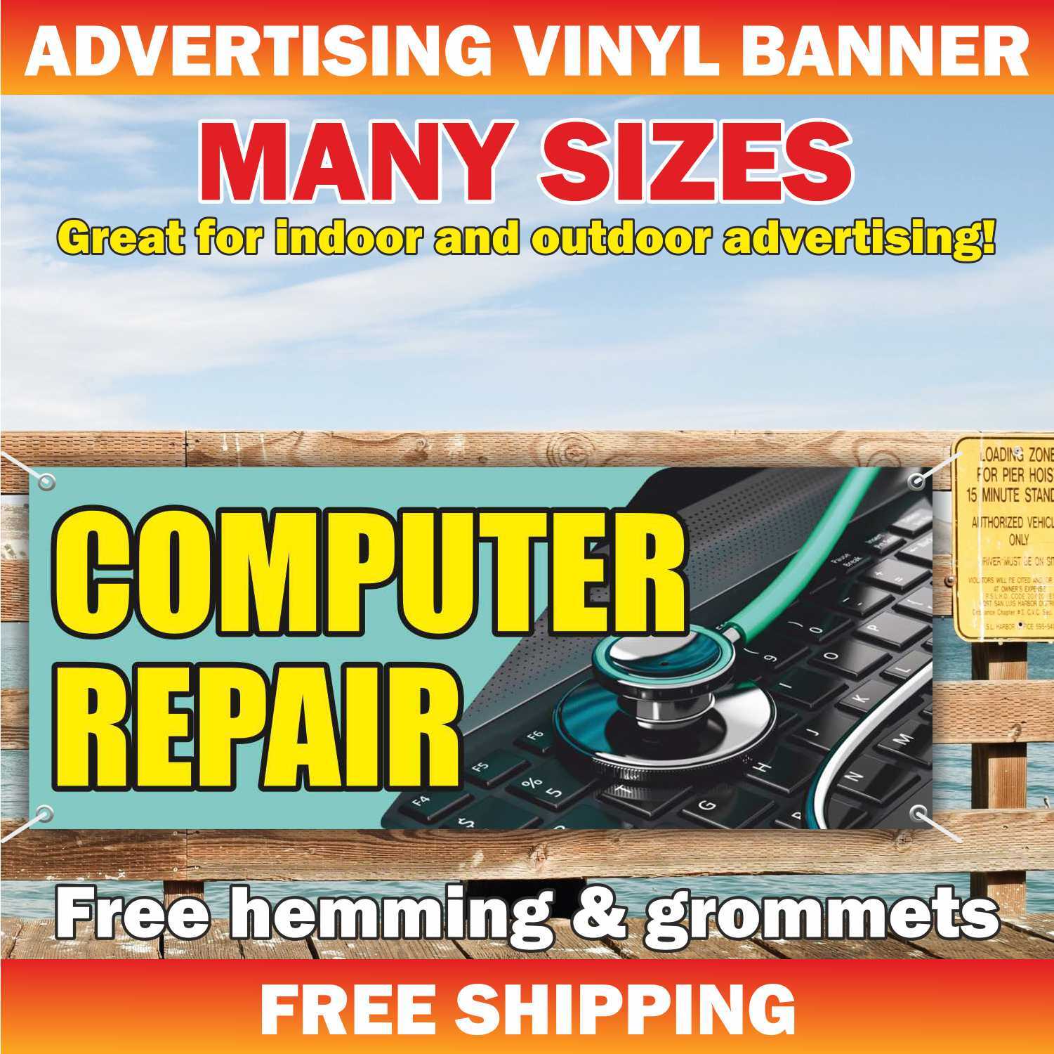 COMPUTER REPAIR Advertising Banner Vinyl Mesh Sign service diagnostics phone fix