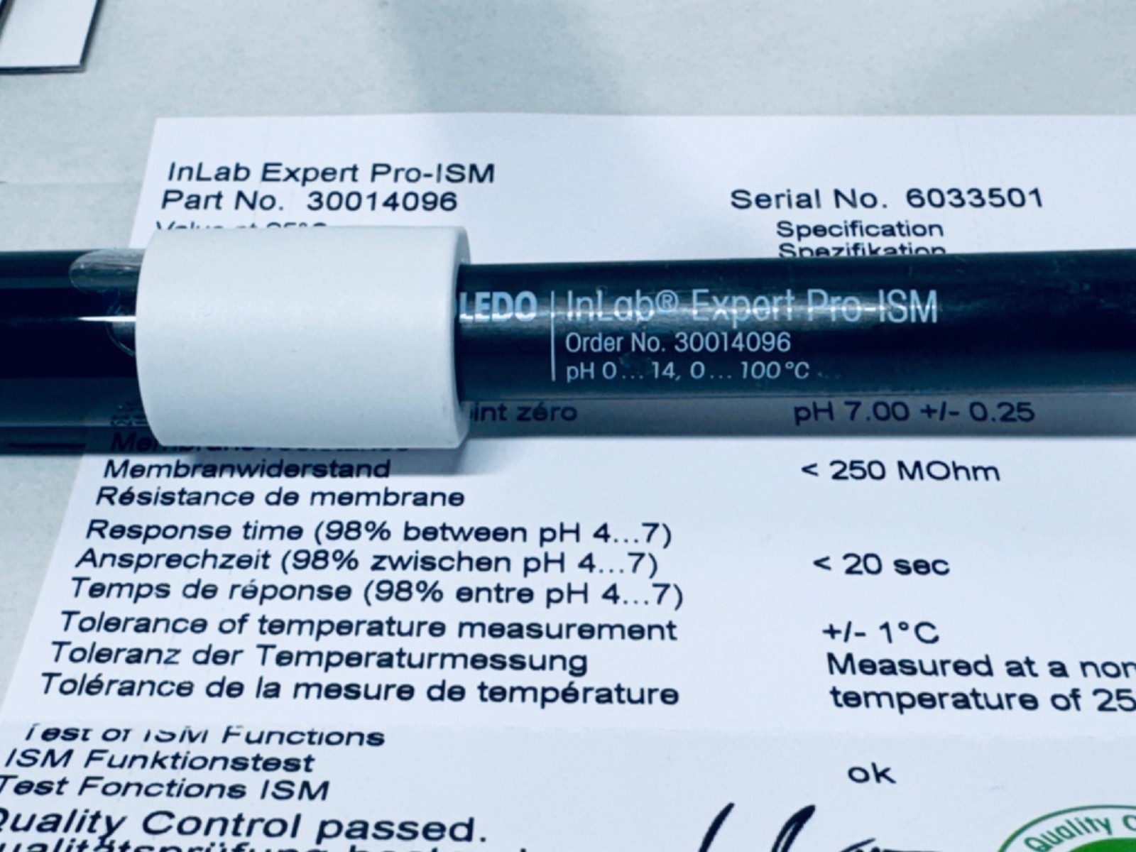 METTLER TOLEDO 3-in-1 pH Electrode InLab Expert Pro-ISM Probe 30014096 NEW