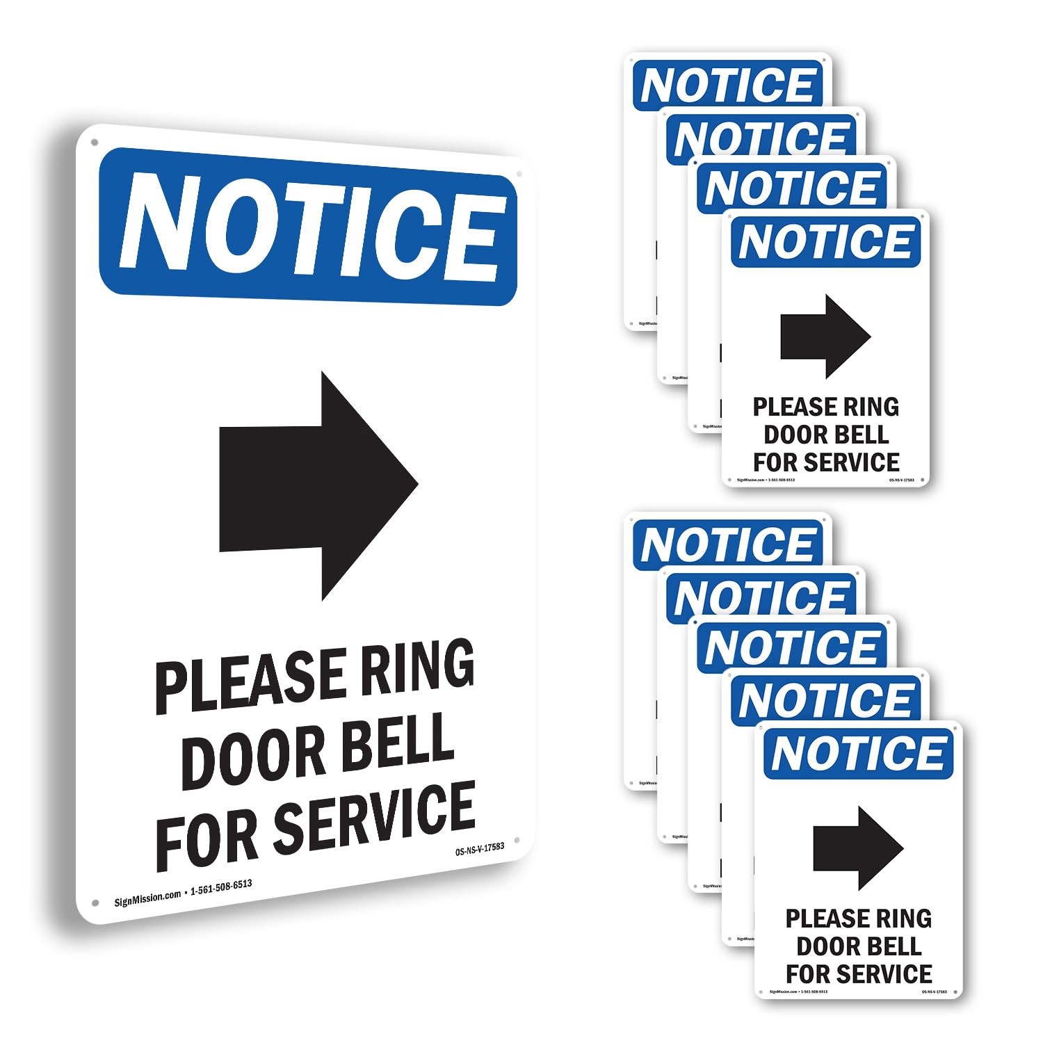 Please Ring Door Bell OSHA Notice Rigid Plastic Sign 18 Inch x 12 Inch – 10 Pack