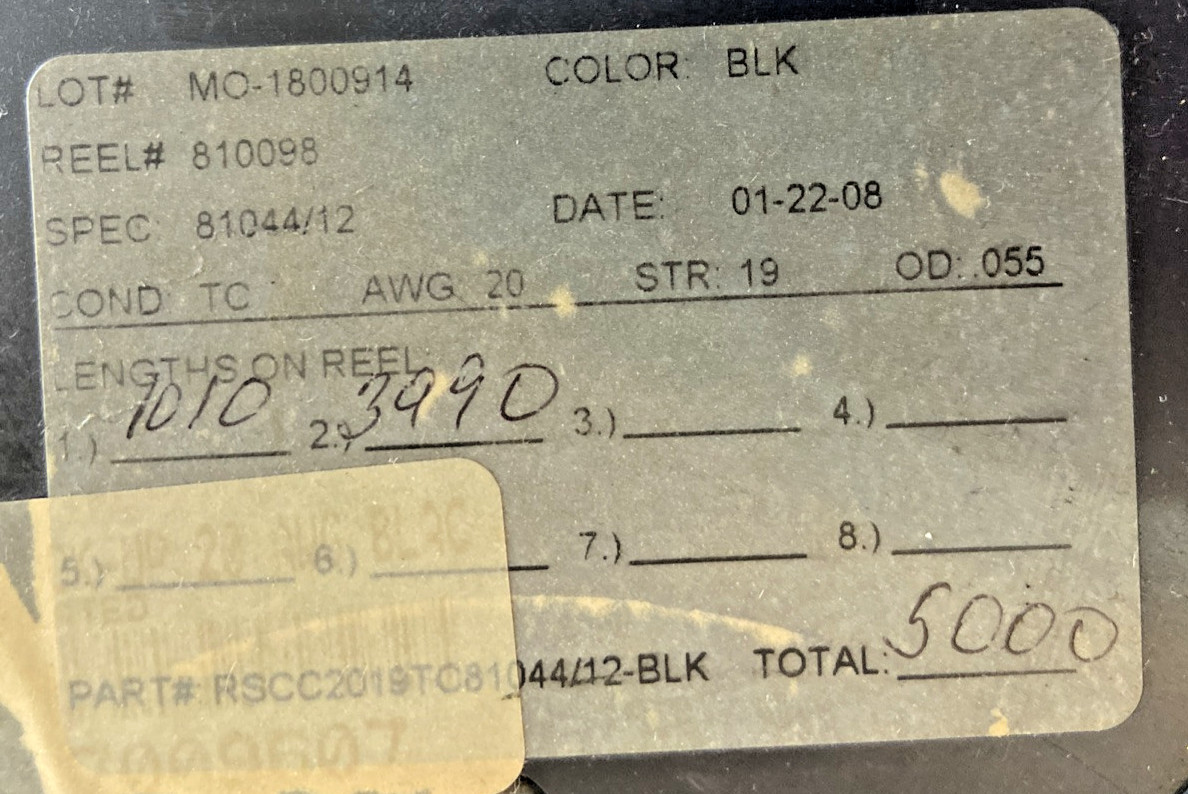 M81044/12/20-0-5000 Wire Spool Unknow Length Remaining, RSCC2019TC81044/12-BLK