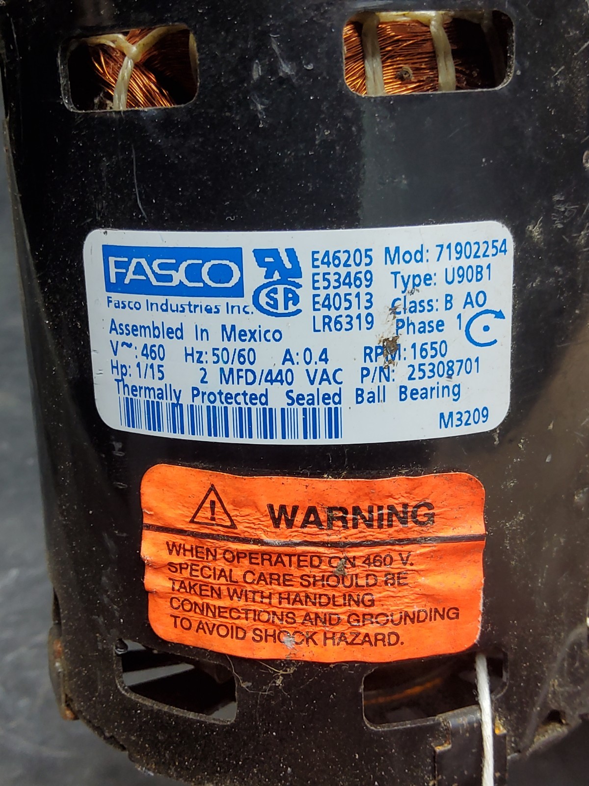Fasco Type U90B1 fan motor 1/15 Horsepower
