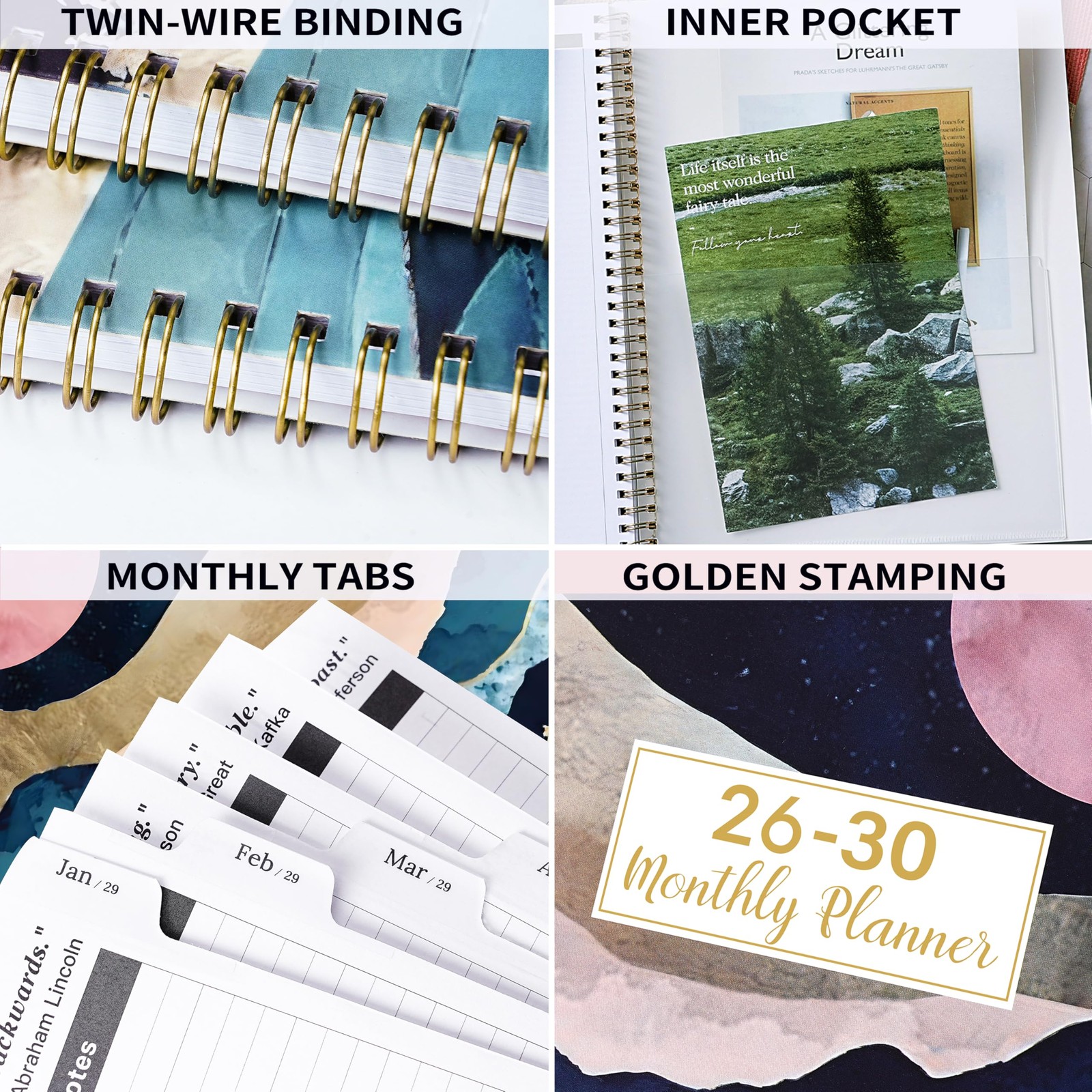5 Year Monthly Calendar Jan.2026 – Dec.2030, 9″ x 11″ 60 Months with Tabs