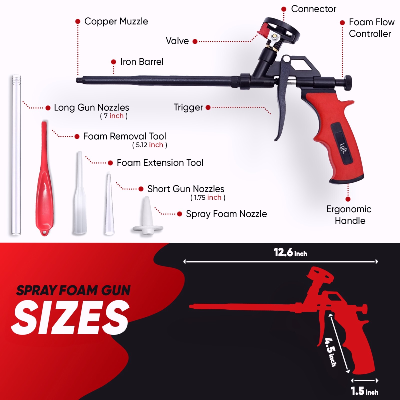 Luft Professional Expanding Spray Foam Gun (1 Gun + 9 Tips and Tools)