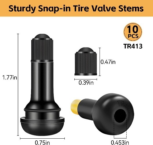 10 Pcs Snap-in Tire Valve Stems, TR413 Rubber Tubeless Tire Valve Stems – Fits 0