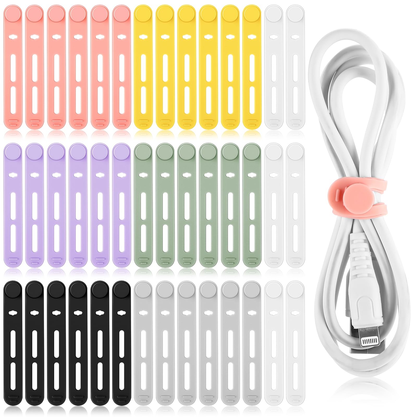Tellegloww 42 Pcs Silicone Cable Ties Reusable Cord 3.15 Inch, Multicolor,