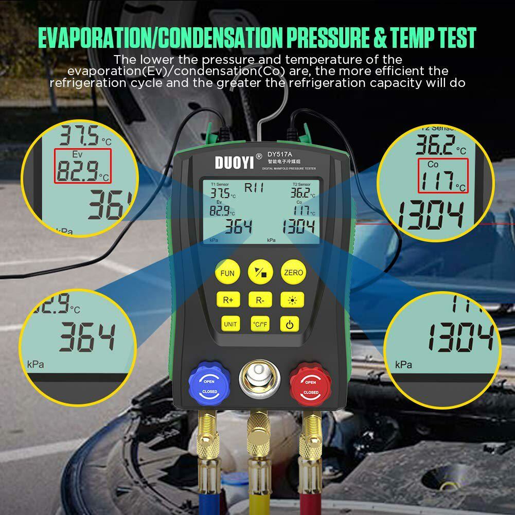 Digital Refrigeration HVAC Vacuum Pressure Temperature Tester Manifold Gauge Kit