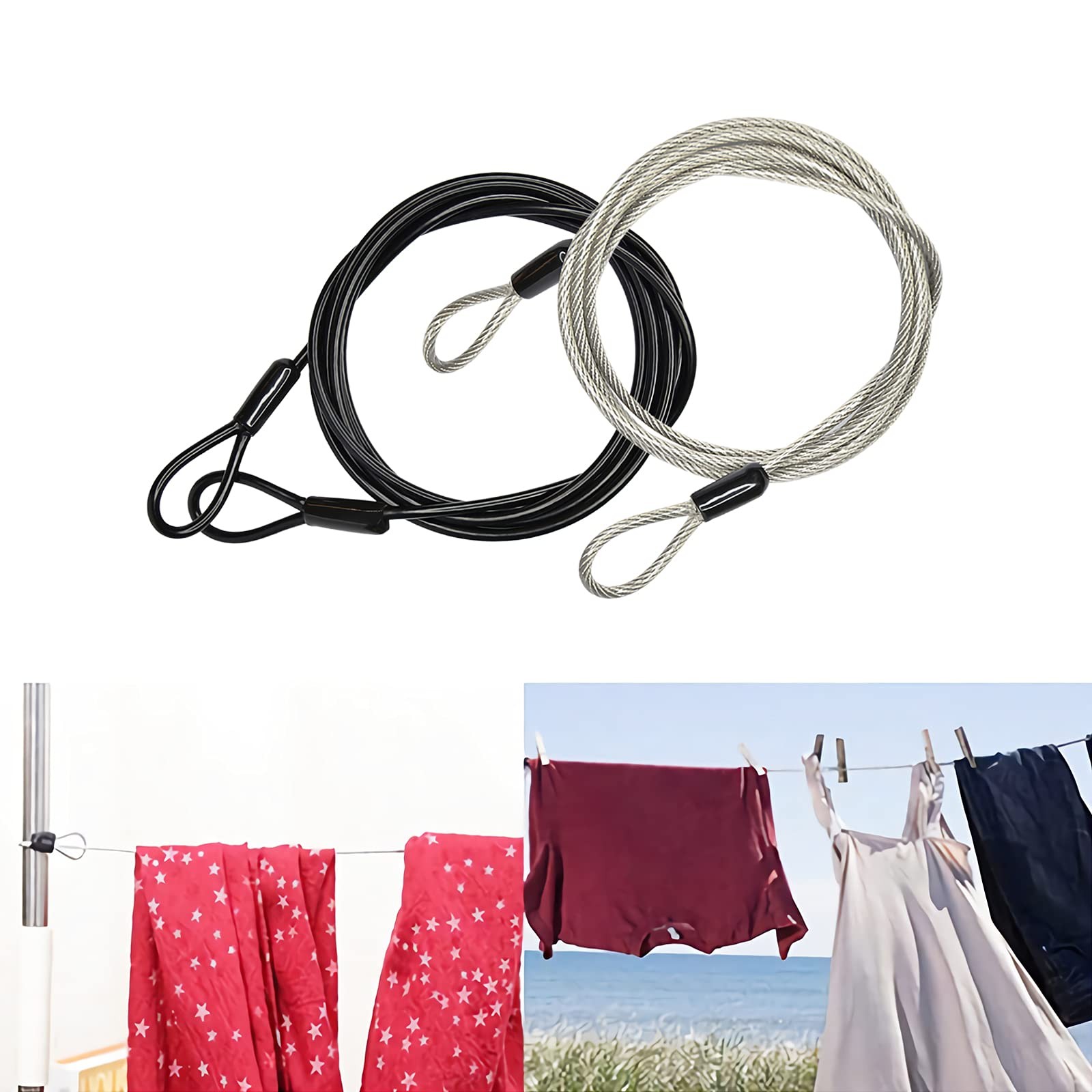 100CM/3.3ft 3mm Outdoor Travel Security Cable 3.3FT-2 Pack, Black