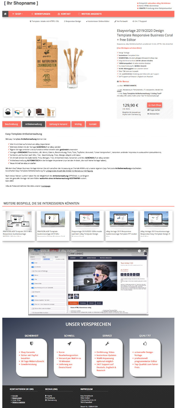 Ebayvorlage 2023 Design Template Responsive SEO Business Coral free Editor
