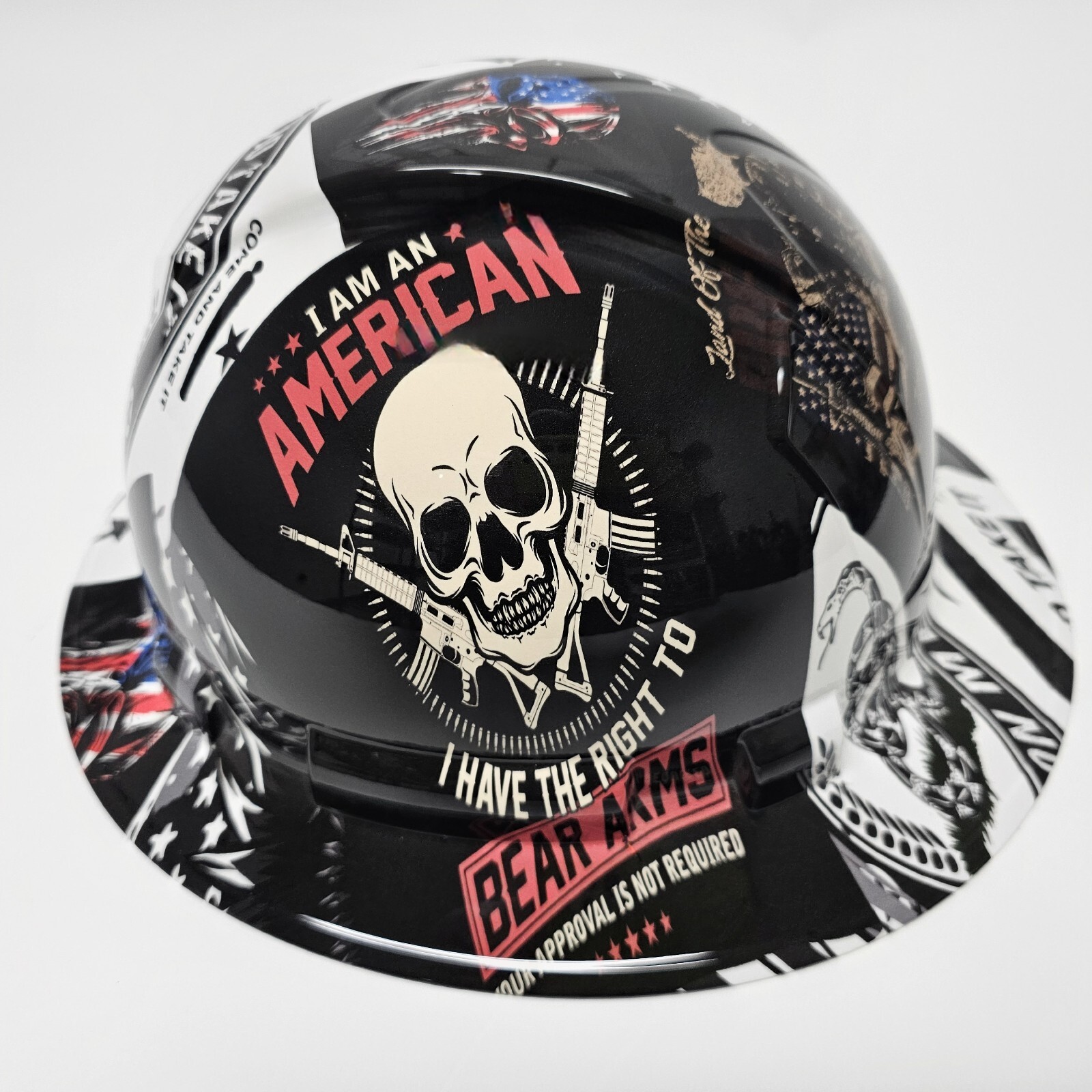 full brim hard hat custom hydro dipped IN PATRIOT COME AND TAKE IT STICKER BOMB