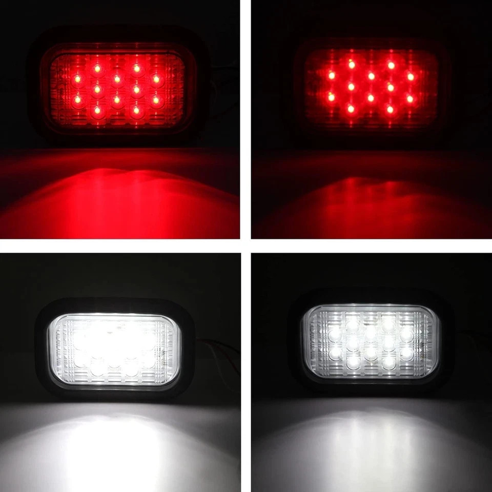 6Pcs 5×3 Rectangle LED Stop/Turn/Tail/Brake & Backup 4 Red + 2 White