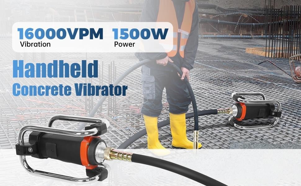 1300W Power Concrete Vibrator 16000 VPM Durable 2HP 14.75 FT Copper Engine