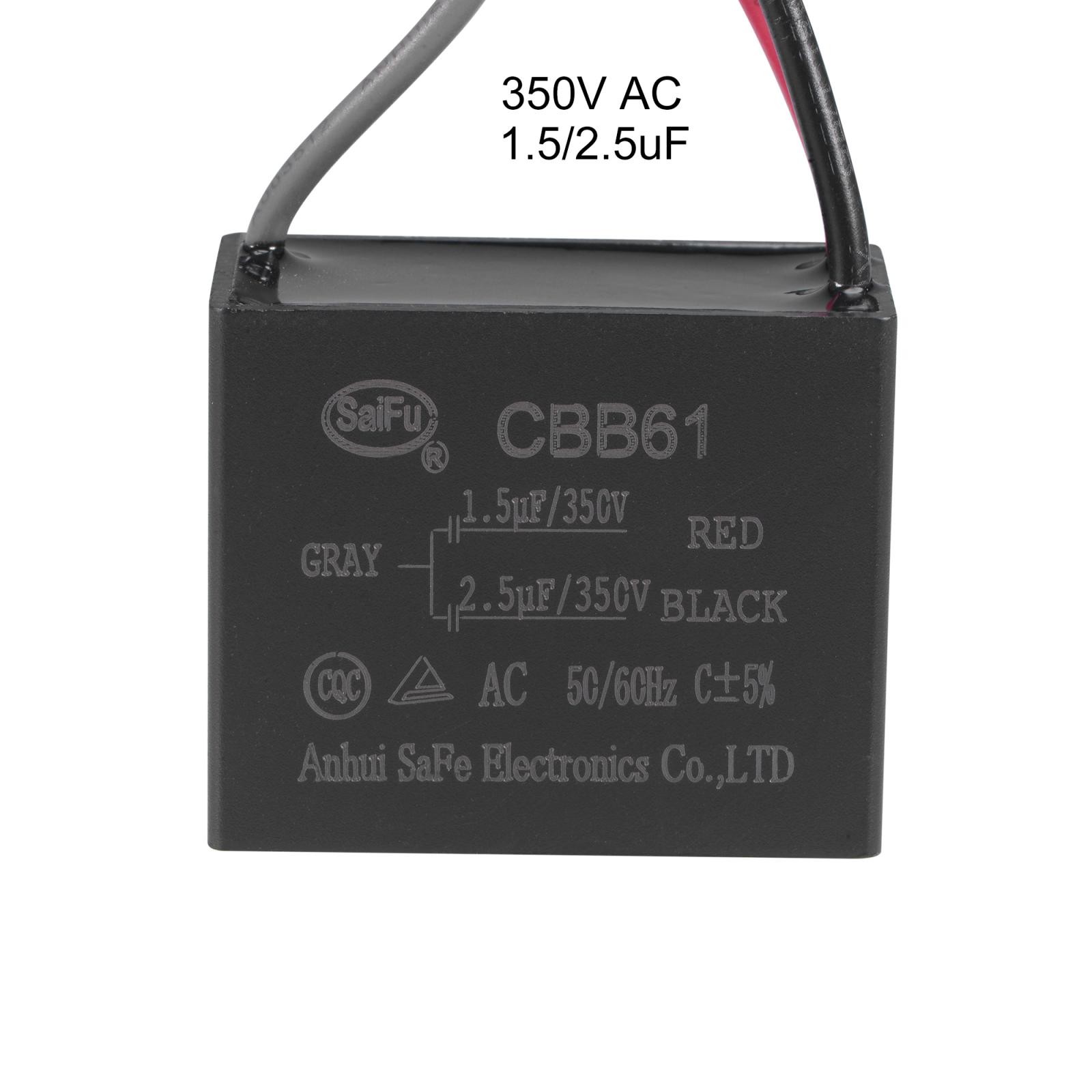 Metallized Film Ceiling Fan Capacitor CBB61 1.5/2.5uF 350V AC 3 Wires 3Pcs