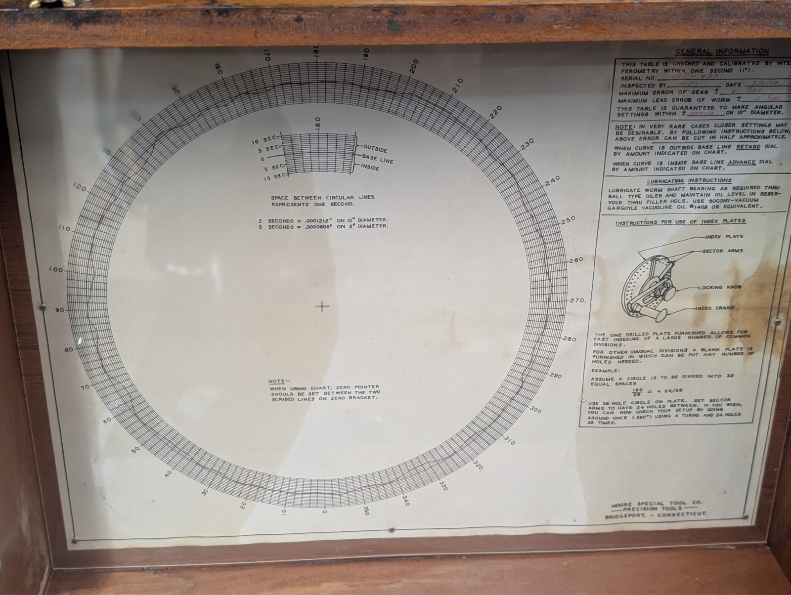Moore Precision Rotary Table Model No. 2 in Mahogany Cabinet With Extras