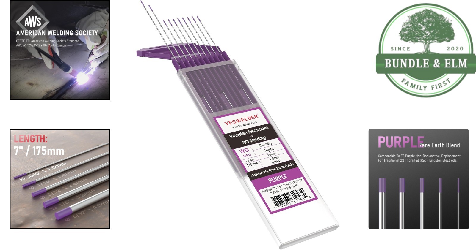 AWS Certified .040 Inch Tungsten Electrode 7 Inch Length Non-Radioactive 10-Pack