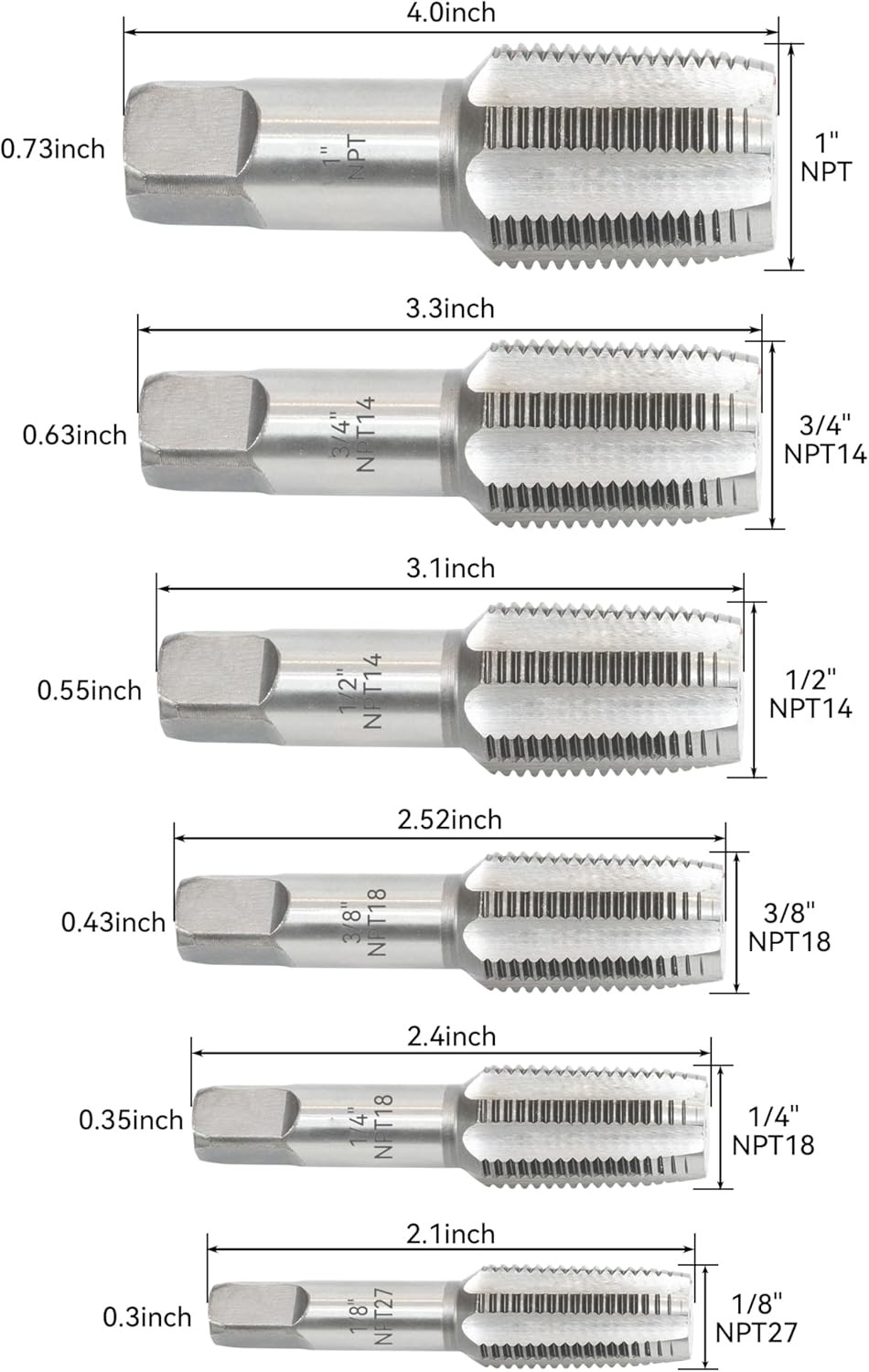 HFS(R) NPT Pipe Tap Set Machine Screw Metric Tap Die Bit 1″,3/4″1/2″3/8″1/4″1/8″