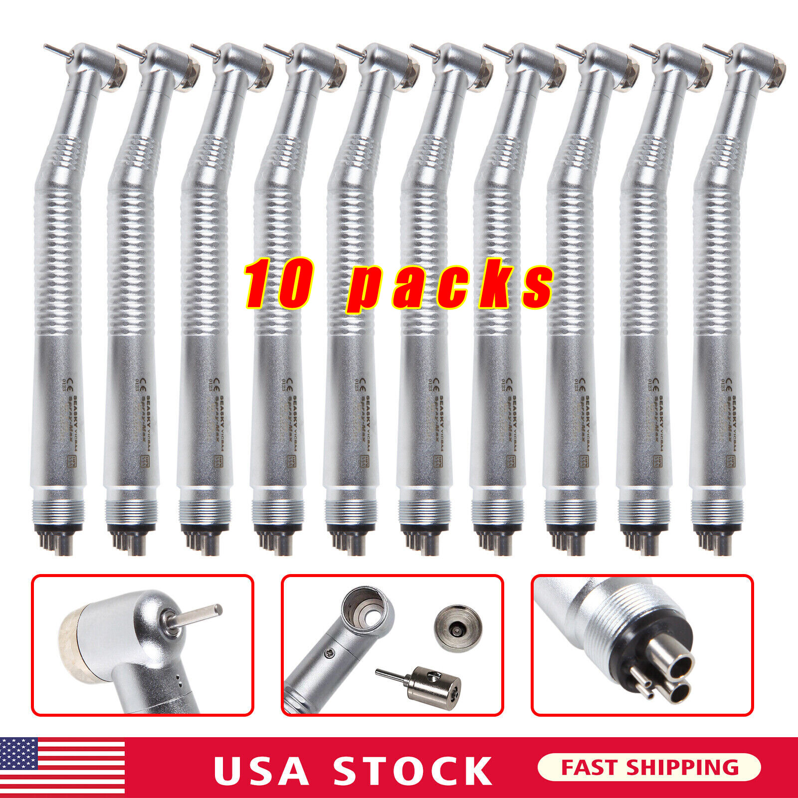 10 Pcs Seasky NSK PANA MAX Style Dental High Speed Turbine Handpiece Push 4Holes