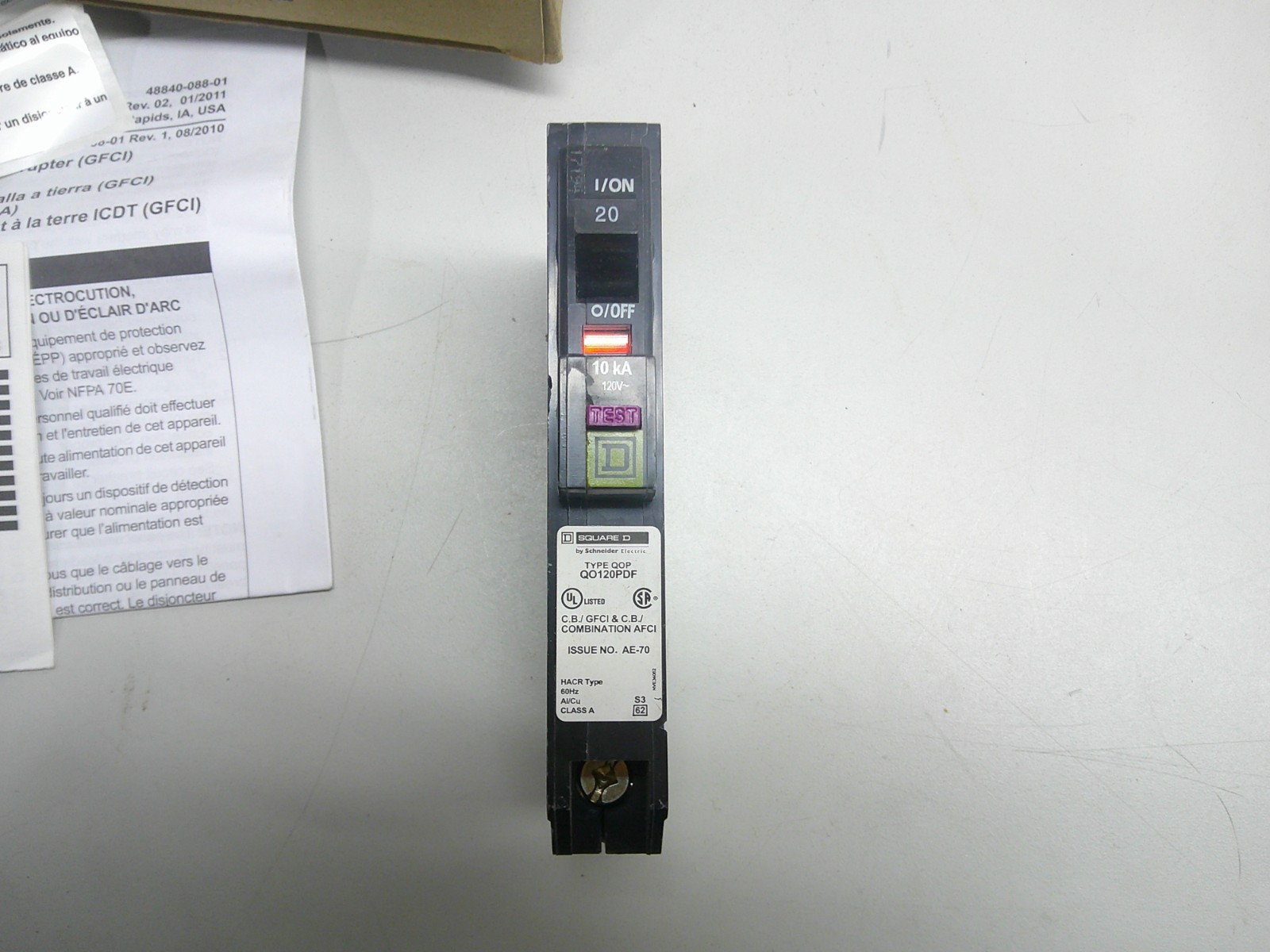 NEW QO120GFI – Square D – 20 Amp GFCI Circuit Breaker Plug-In – 20 Amp – 1 Pole