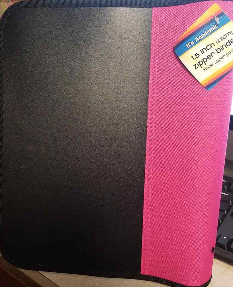 Its Academic 1.5″ 3.8cm Zipper Binder With inside Zipper Pocket Pink (LOC TUB L5