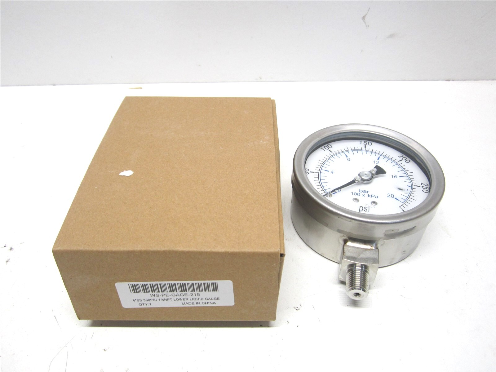 (116AL35300) 4″ Dial, 300 psi, 1/4″ Thread, NPT Stainless Steel Pressure Gauge
