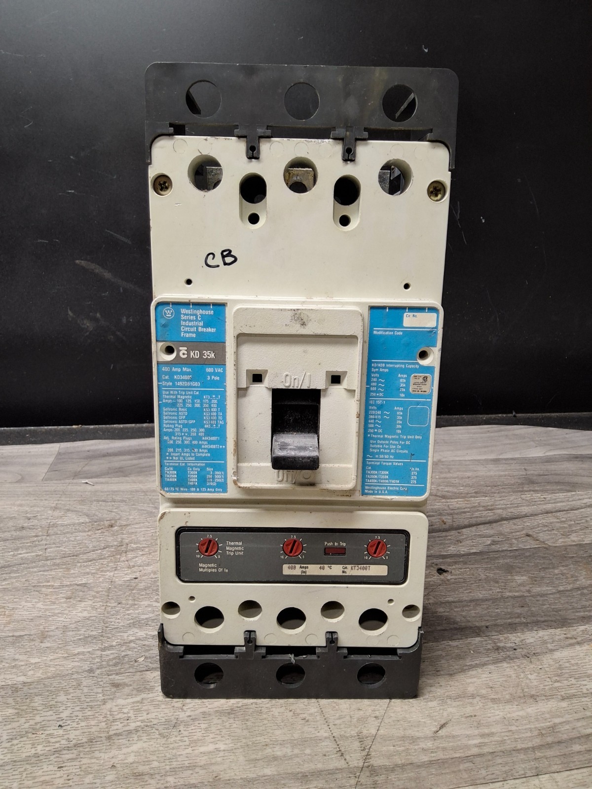 Westinghouse KD3400F 400A 600V 3 Pole Circuit Breaker #114H129PR8