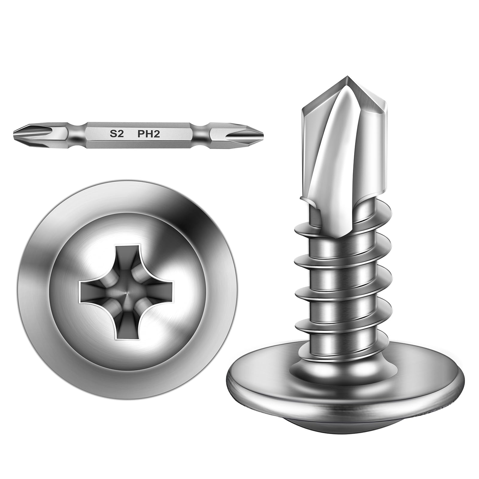 #10 x 5/8 Inch 410 Stainless Steel Truss Head Self Tapping Screws Metal 300 PCS