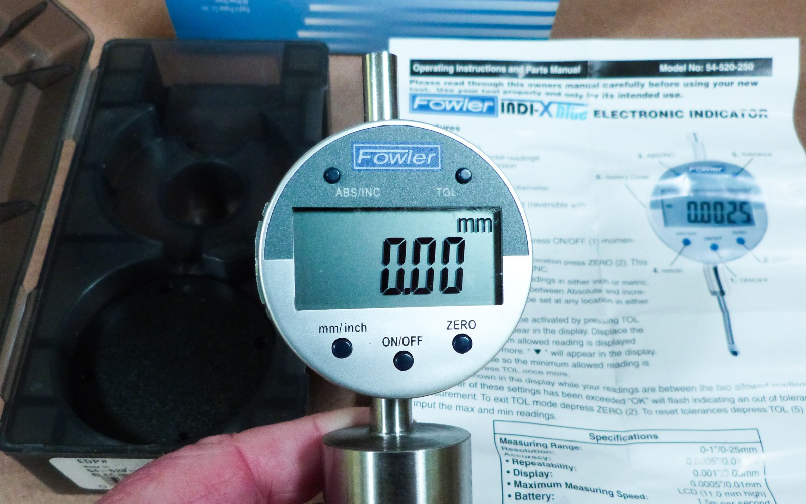 Fowler 54-520-250 Ind-X Blue Digital Indicator with 1.0″/25mm Measuring Range