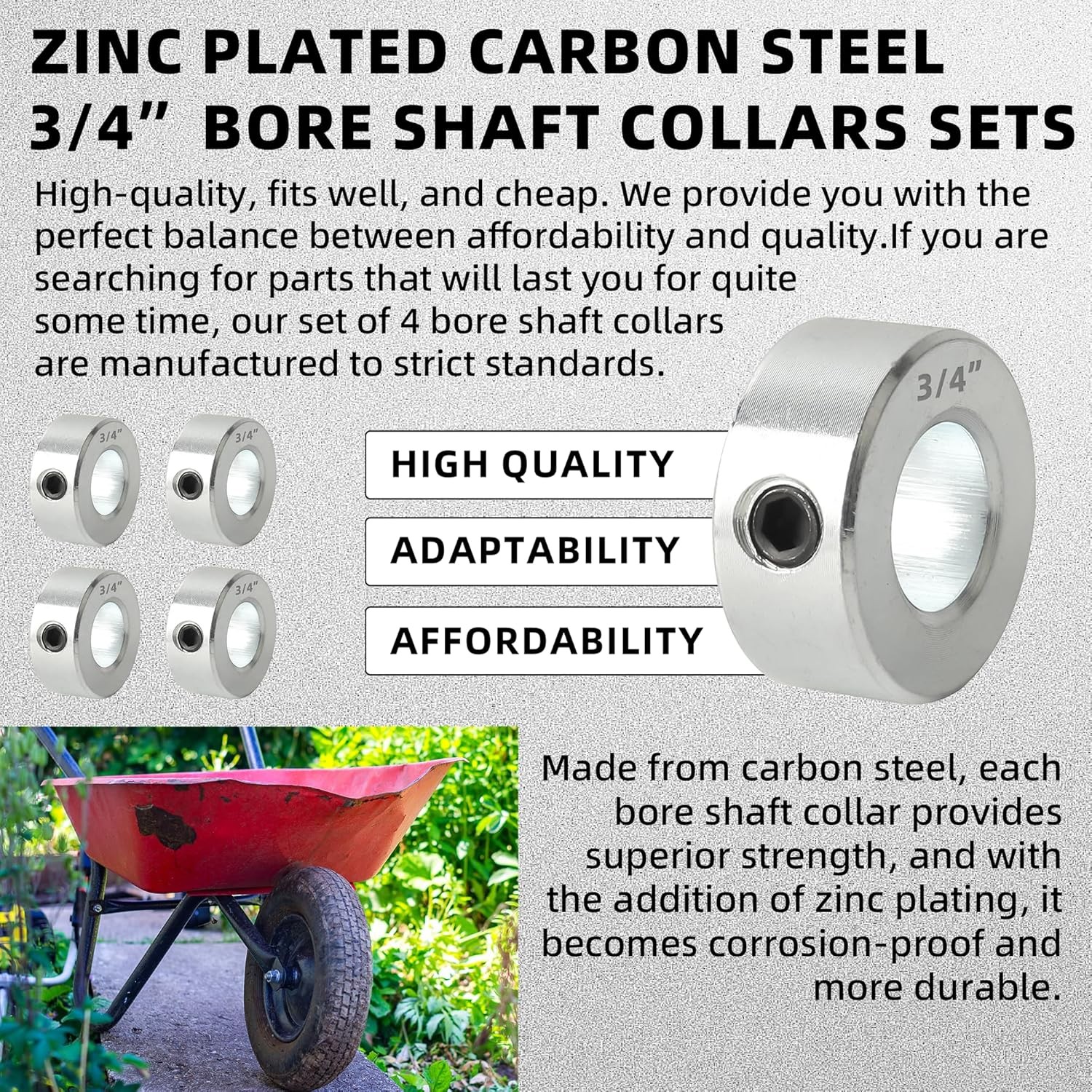 4 Pack Zinc Plated Carbon Steel 3/4″ Bore Shaft Collars Screw Style for Auto/Ind
