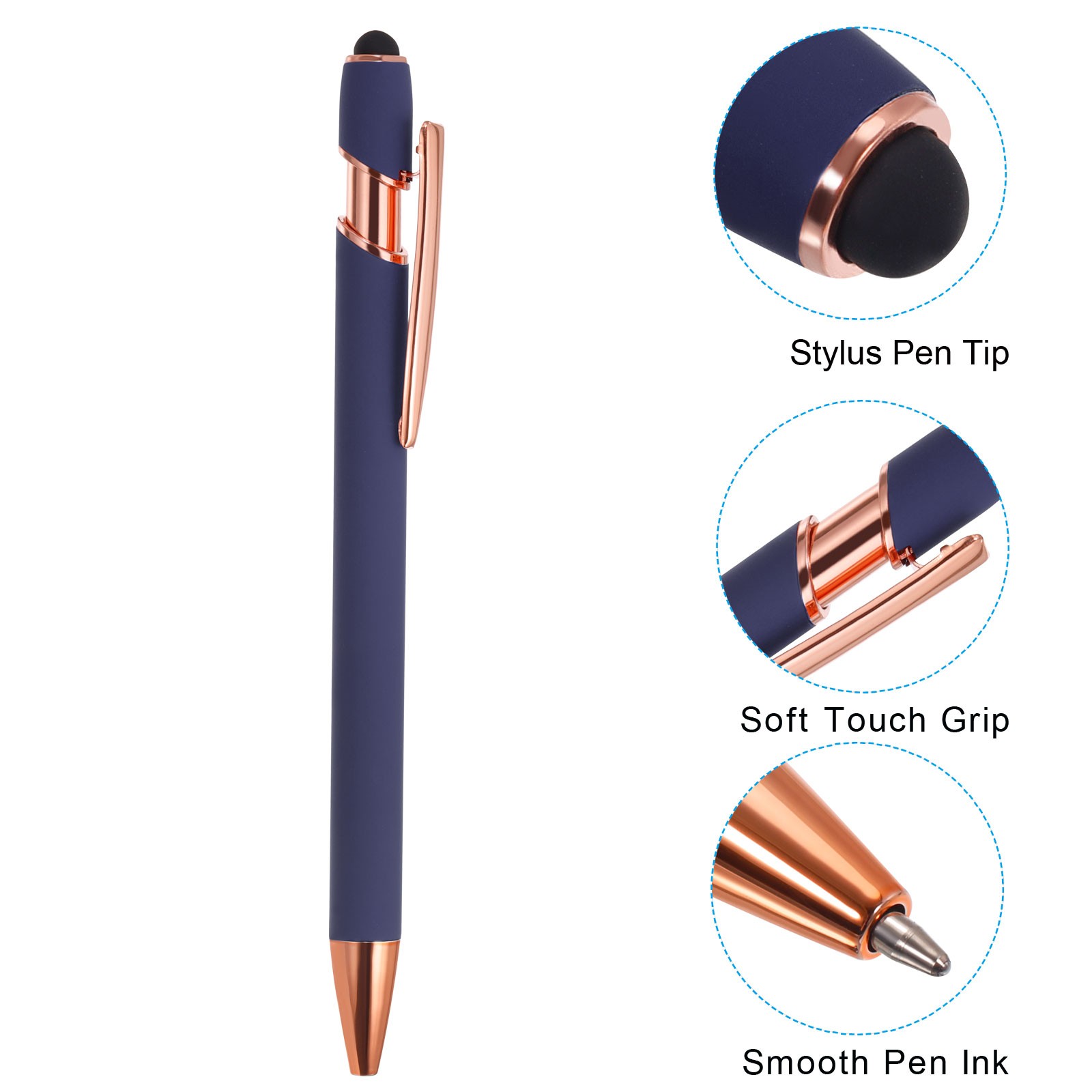 6 Pack Ballpoint Pen with Stylus Tip 2 in 1 Metal Pen Style 2 Blue