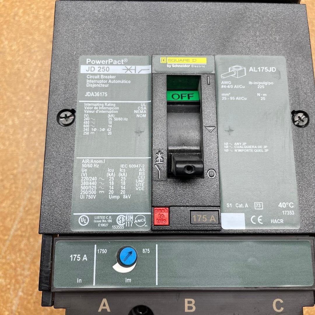 Square D JDA36175 PowerPact I-Line 175A – 600V – JD 250 Circuit Breaker