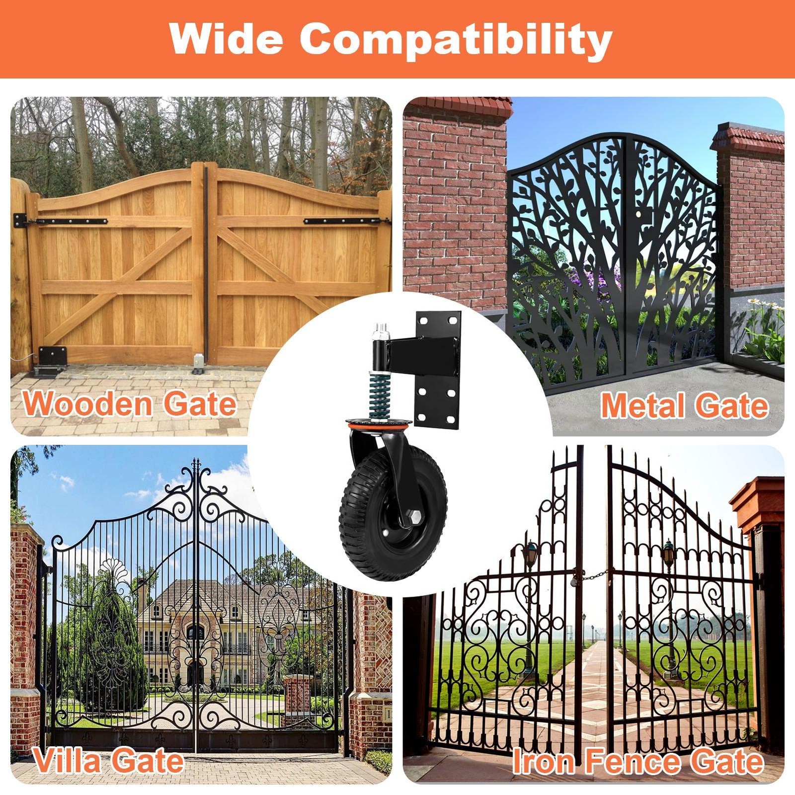 8″ Gate Wheels Heavy Duty Spring-Loaded Gate Caster For Metal Tube Gate & Wooden