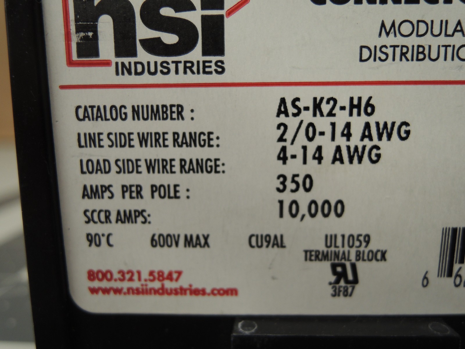 NSI AS-K2-H6 Modular Power Distribution (2) 2/0-14 Primary (6) 4-14 Secondary